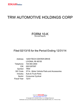 Trw Automotive Holdings Corp