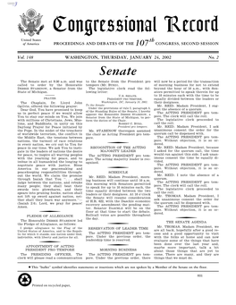 Congressional Record United States Th of America PROCEEDINGS and DEBATES of the 107 CONGRESS, SECOND SESSION