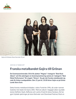 Franska Metalbandet Gojira Till Grönan