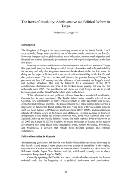 The Roots of Instability: Administrative and Political Reform in Tonga