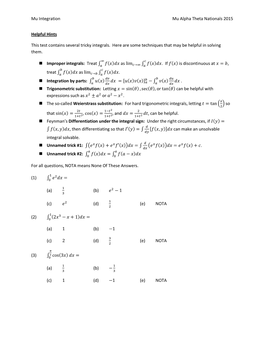 Mu Integration Mu Alpha Theta Nationals 2015 Helpful Hints This