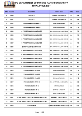 Pg Department of Physics Ranchi University Total Price List