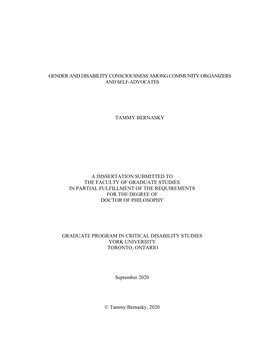 Gender and Disability Consciousness Among Community Organizers and Self-Advocates Tammy Bernasky a Dissertation Submitted to Th