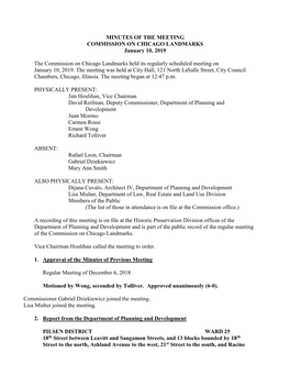 MINUTES of the MEETING COMMISSION on CHICAGO LANDMARKS January 10, 2019