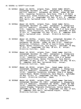 PI 505956 to 505977-Continued PI 505963 Donor Id: GS254. Origin: Togo, Local Name: Adjafi