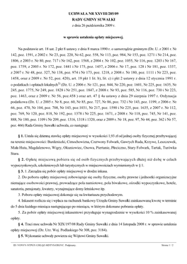 UCHWAŁA NR XXVIII/285/09 RADY GMINY SUWAŁKI Z Dnia 26 Października 2009 R