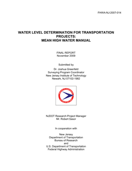 Water Level Determination for Transportation Projects: Mean High Water Manual