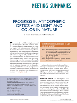 Progress in Atmospheric Optics and Light and Color in Nature