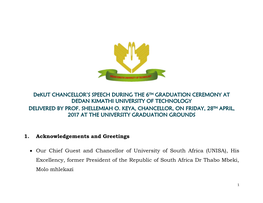 Dekut CHANCELLOR's SPEECH DURING the 6TH GRADUATION