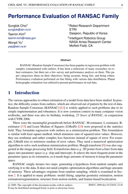 Performance Evaluation of Ransac Family 1