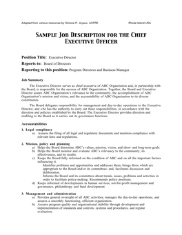 Sample Job Description for the Chief Executive Officer