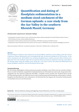 Quantification and Dating of Floodplain Sedimentation in a Medium-Sized Catchment