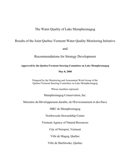 Water Quality of Lake Memphremagog