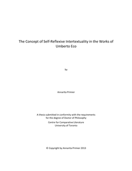 The Concept of Self-Reflexive Intertextuality in the Works of Umberto Eco