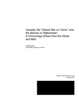 Canada, the “Global War on Terror” and the Mission in Afghanistan a Chronology Drawn from the Globe and Mail