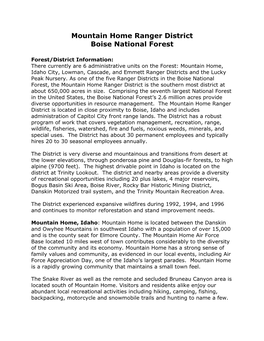 Mountain Home Ranger District Boise National Forest