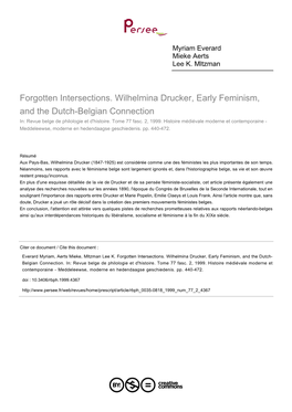 Forgotten Intersections. Wilhelmina Drucker, Early Feminism, and the Dutch-Belgian Connection In: Revue Belge De Philologie Et D'histoire