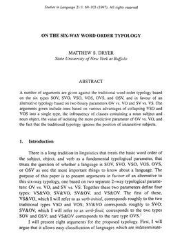 On the Six-Way Word Order Typology