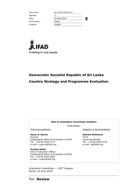 For: Review Democratic Socialist Republic of Sri Lanka Country