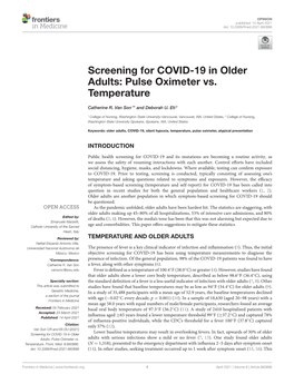 Screening for COVID-19 in Older Adults: Pulse Oximeter Vs