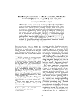 Life History Characteristics of a Small Cardinalfish, Ostorhinchus