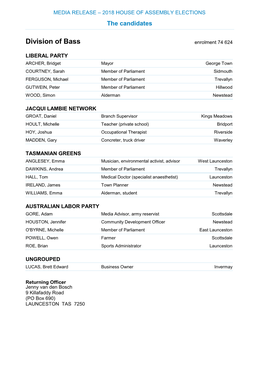Division of Bass Enrolment 74 624