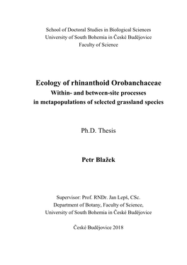 Ecology of Rhinanthoid Orobanchaceae Within- and Between-Site Processes in Metapopulations of Selected Grassland Species