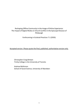 Reshaping Offline Community in the Image of Online Experience: the Impact of Digital Media on Church Conflict in the Episcopal Diocese of Pittsburgh