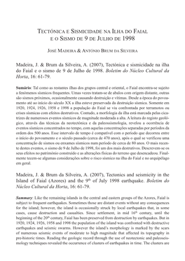 Tectónica E Sismicidade Na Ilha Do Faial Eosismo De 9 De Julho De 1998