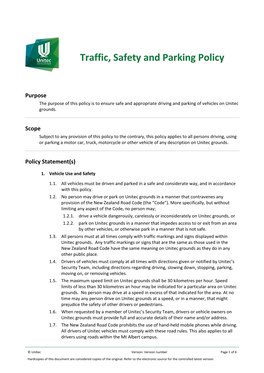 Traffic, Safety and Parking Policy | Unitec