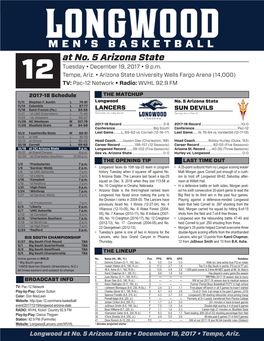 Men's Basketball Longwood Team Game-By-Game (As of Dec 16, 2017) LONGWOOD GAMEDAY > Statisticsall Games