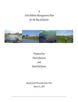 A Fish Habitat Management Plan for the Bay of Quinte Prepared By