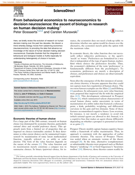 The Ascent of Biology in Research on Human Decision Makin