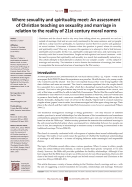 An Assessment of Christian Teaching on Sexuality and Marriage in Relation to the Reality of 21St Century Moral Norms