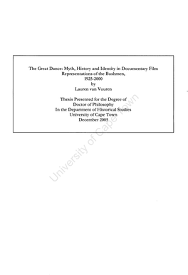 The Great Dance: Myth, History and Identity in Documentary Film Representations of the Bushmen, 1925-2000 by Lauren Van Vuuren