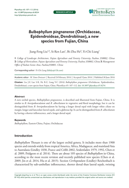 Bulbophyllum Pingnanense (Orchidaceae, Epidendroideae, Dendrobiinae), a New Species from Fujian, China