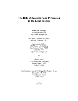 The Role of Reasoning and Persuasion in the Legal Process