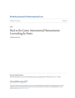 International Humanitarian Lawmaking by States Yahli Shereshevsky