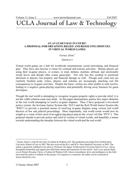 Farnaz Alemi 2007 1 Volume 11, Issue 2 Fall 2007 an AVATAR's DAY in COURT