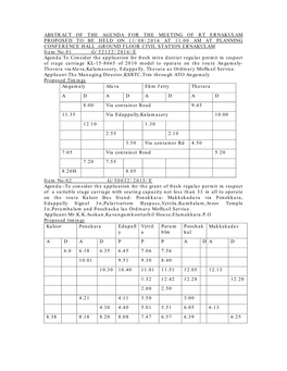 Abstract of the Agenda for the Meeting of Rt Ernakulam Proposed to Be Held on 11/08/2016 at 11.00 Am at Planning Conference Hall