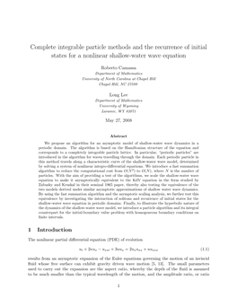 Complete Integrable Particle Methods and the Recurrence of Initial States for a Nonlinear Shallow-Water Wave Equation