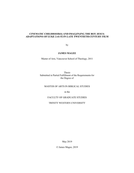 Cinematic Childhood(S) and Imag(In)Ing the Boy Jesus: Adaptations of Luke 2:41-52 in Late Twentieth-Century Film