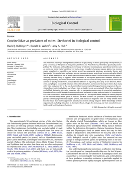 Coccinellidae As Predators of Mites: Stethorini in Biological Control