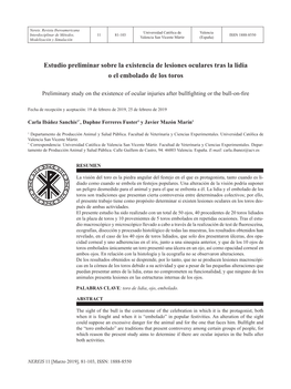 Estudio Preliminar Sobre La Existencia De Lesiones Oculares Tras La Lidia O El Embolado De Los Toros