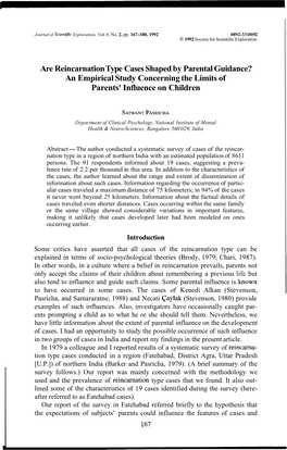 Are Reincarnation Type Cases Shaped by Parental Guidance? an Empirical Study Concerning the Limits of Parents' Influence on Children