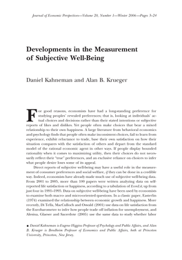 Developments in the Measurement of Subjective Well-Being