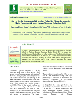 Survey for the Assessment of Groundnut Collar Rot Disease Incidence in Major Groundnut Growing Areas of Jodhpur, Rajasthan, India