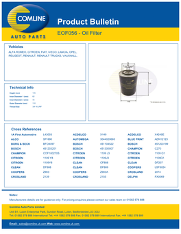 Product Bulletin EOF056 - Oil Filter