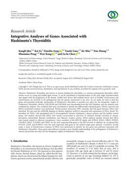 Research Article Integrative Analyses of Genes Associated with Hashimoto’S Thyroiditis