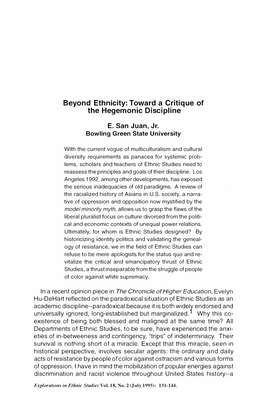 Beyond Ethnicity: Toward a Critique of the Hegemonic Discipline E. San